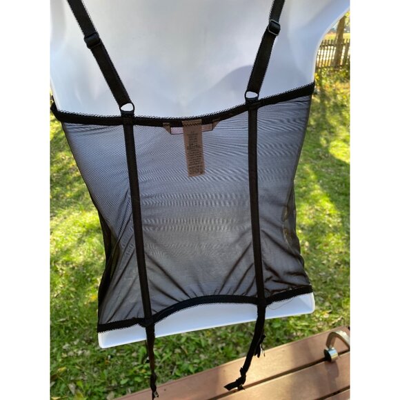 Victorias Secret Black Lace & Mesh Bustier With Attached Garters Size 36D - Picture 7 of 12